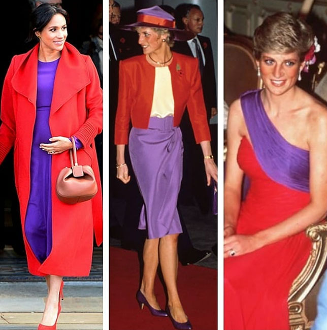 Meghan en color block como la princesa Diana