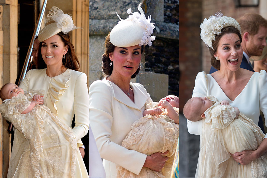 Kate Middleton en los bautizos de George, Charlotte y Louis. (Foto: Getty Images)