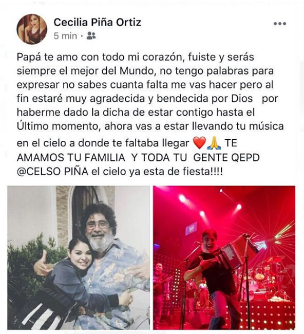 Mensaje de hija de Celso Piña