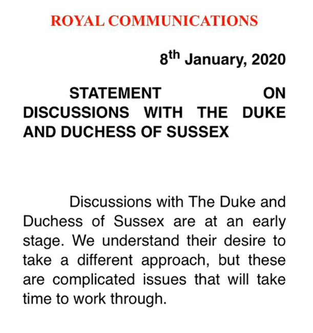 Comunicado de la reina Isabel ante renuncia de los Sussex