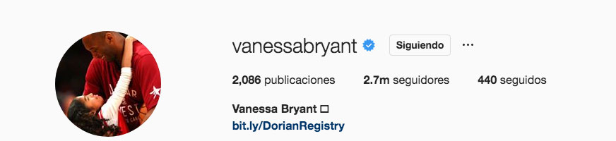 Perfil de Vanessa Bryant en Instagram