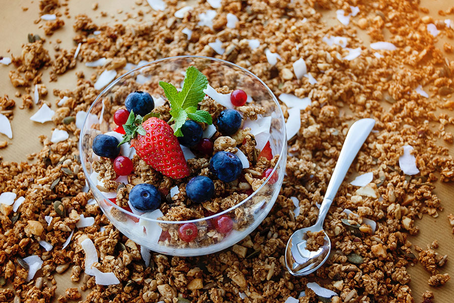 Frutas y cereales, alimentación sana