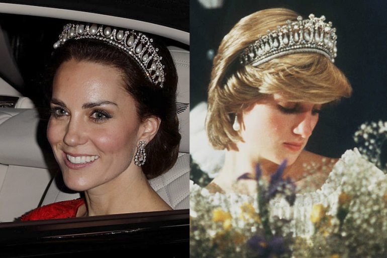 Kate Middleton usando la tiara de la princesa Diana